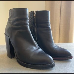 ShoeMint Tall Black Ankle Boot, Leather, Side Zip, Size 9
